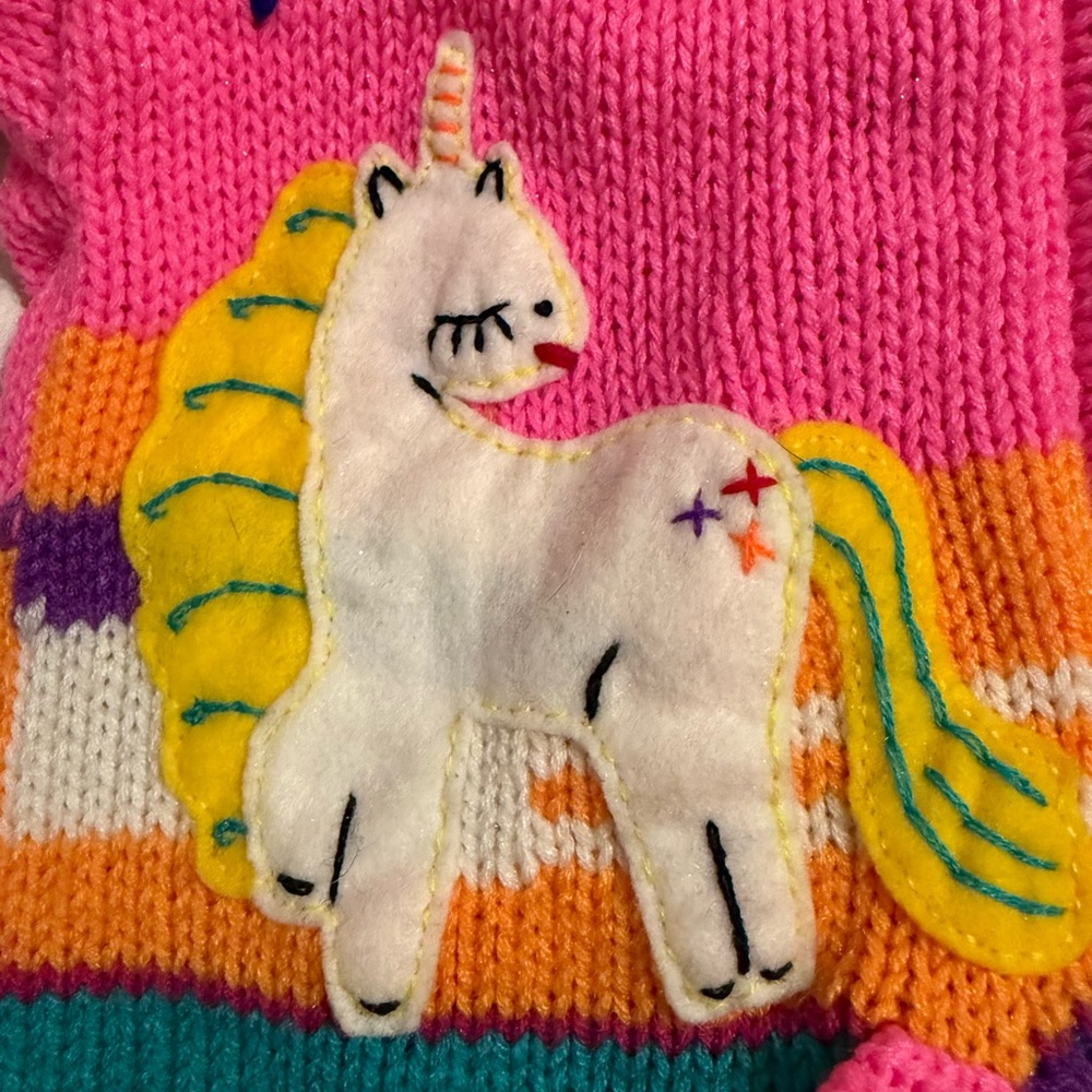 Happy Llama Hand - Knitted Girls Unicorn Hoodie β’ Pink β’ Pre-Loved - Picture 7 of 7